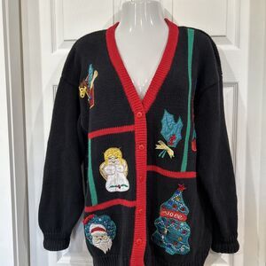 Vintage Christmas Cardigan Sweater Plus Size 2X  Work in Progress Gladys Bagley